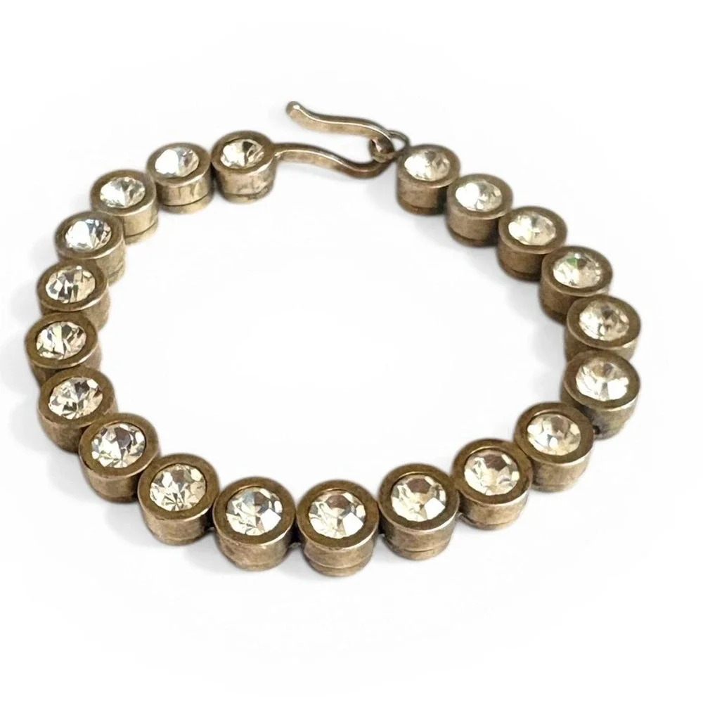 Brass Bezel Set‎ Clear Crystal Round Tennis Bracelet Hook Closure